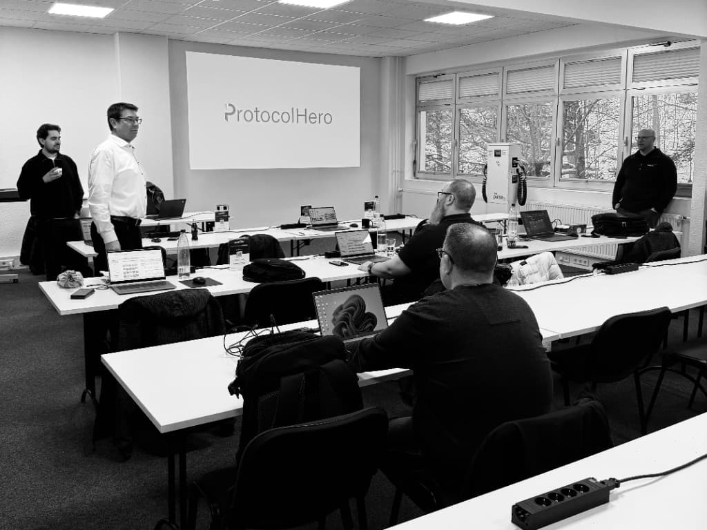 Team at a presentation in the meeting room