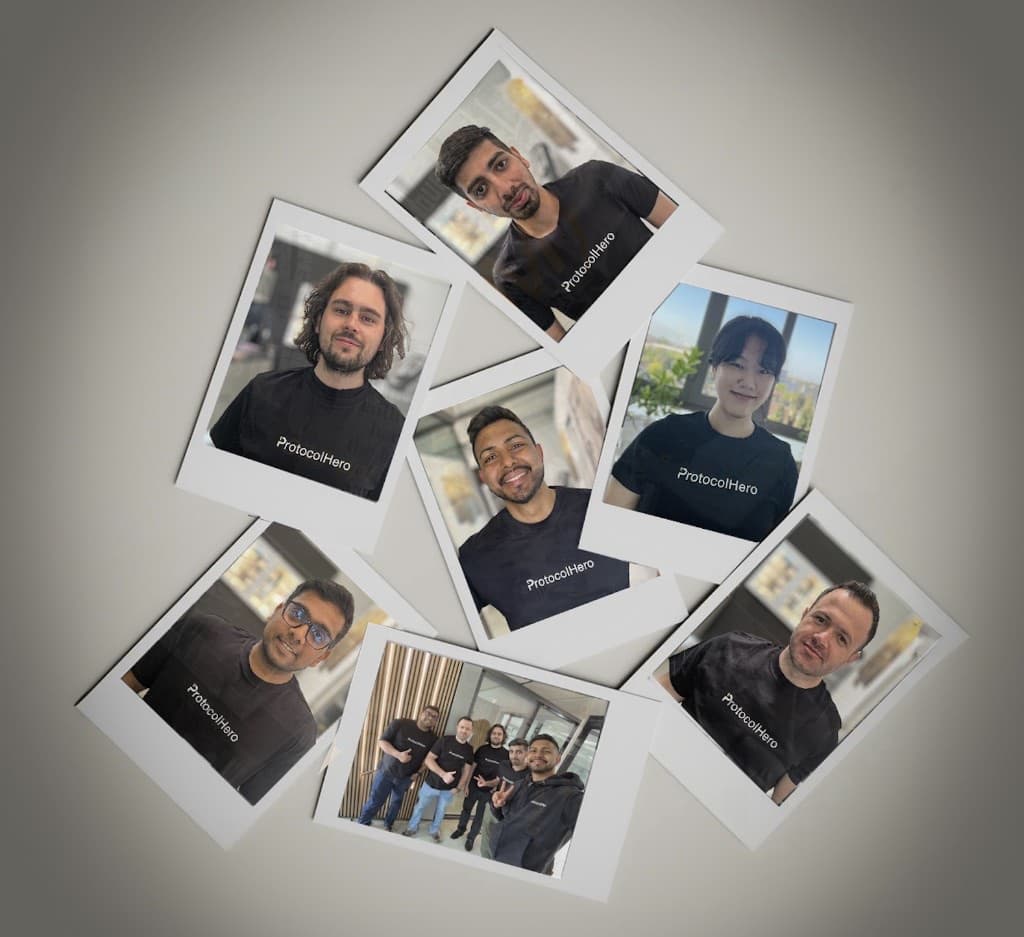 Polaroid-Collage des ProtocolHero-Teams