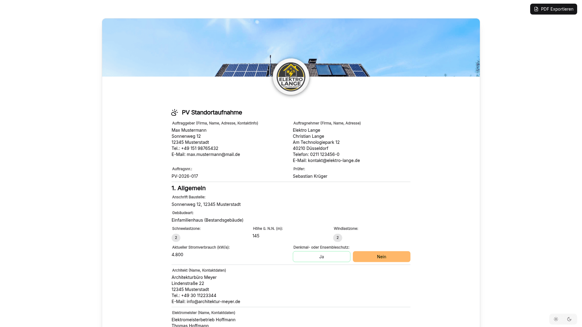 Vorschau der Vorlage „PV Standortaufnahme – Checkliste für Photovoltaik-Vor-Ort-Termin"