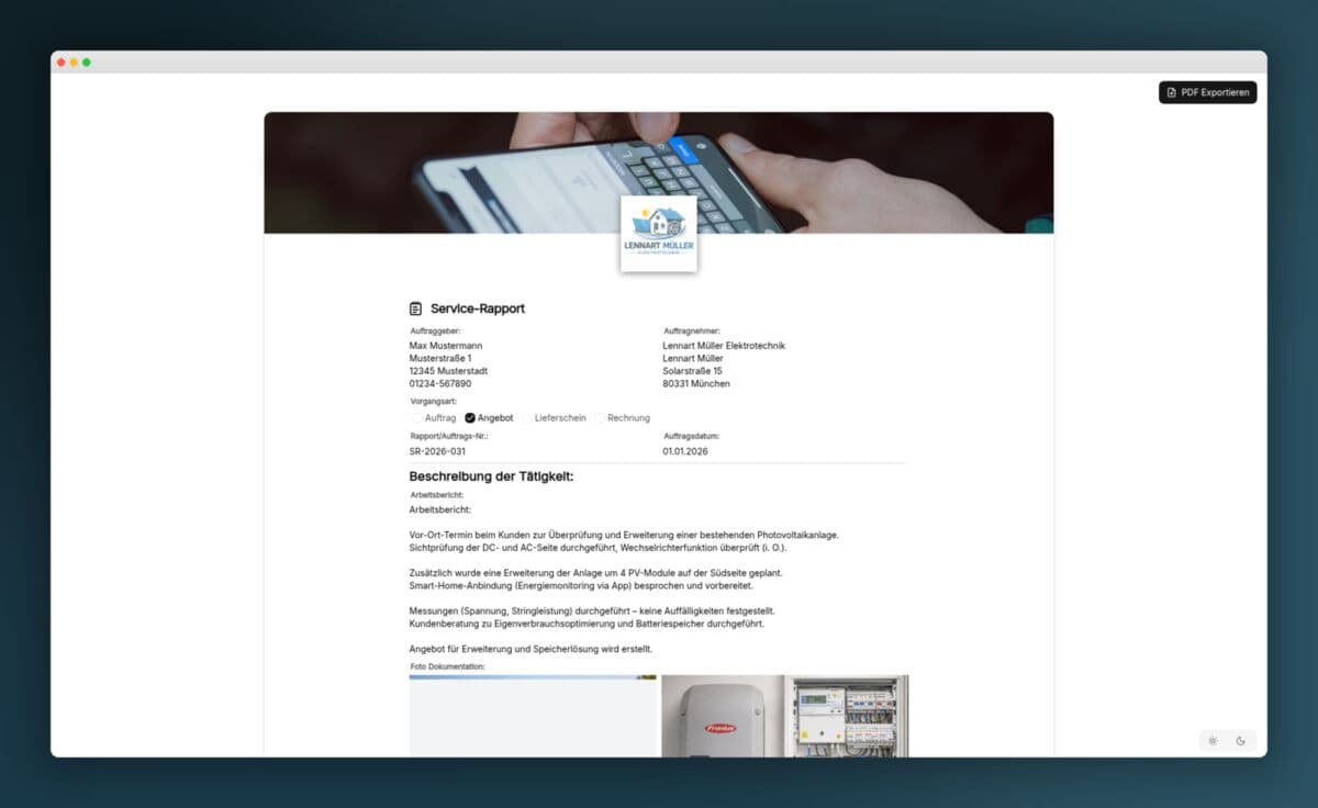 Vorschau der Vorlage „Service-Rapport Vorlage – Arbeitsbericht für Handwerk & Service"
