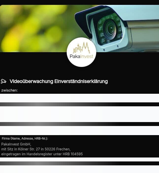Vorschau der Vorlage „Videoüberwachung Einverständniserklärung – Vorlage (§26 BDSG, Art. 6 DSGVO)"